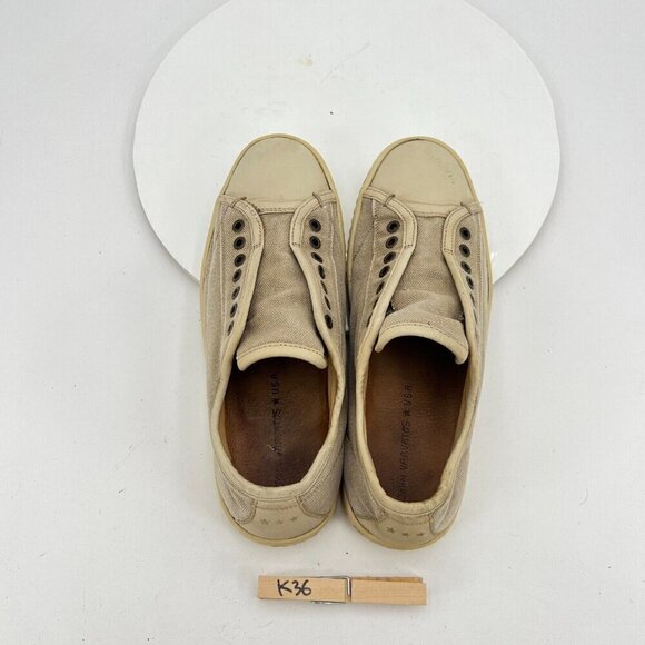 John Varvatos Men Size 7M Cream Washed Canvas Leather Pull On Laceless Shoes - Picture 12 of 15